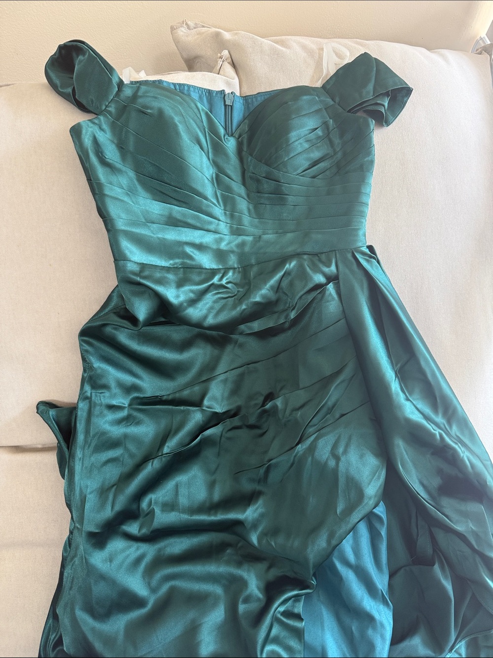Amazon Teal Satin One-Shoulder Evening Gown